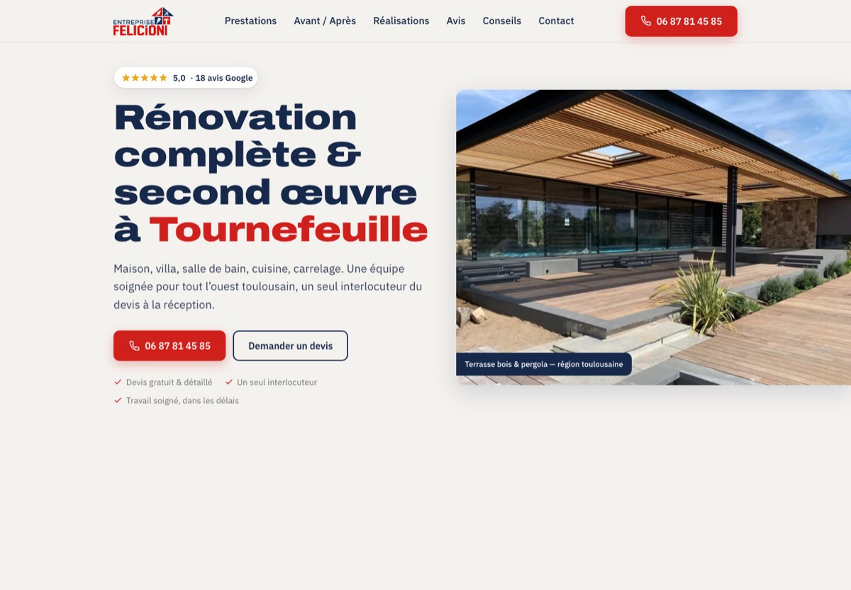 Page d'accueil du site de Entreprise Felicioni